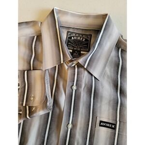 Avirex Button‎ Up Shirt Mens XL Gray Striped Long Sleeves Casual